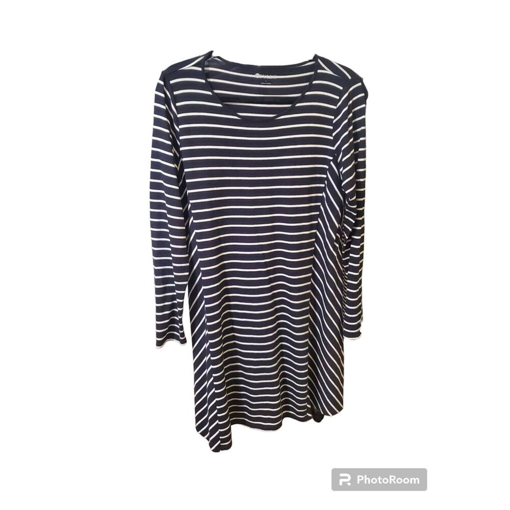 Stylus Dress Size L Black White Striped Pull Over Round Neck Long Sleeve Casual